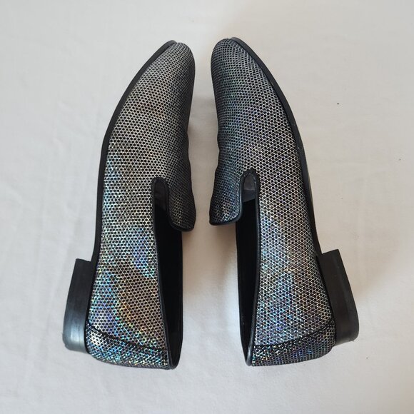 WALK LONDON Men's Leather Silver Glitter Casual Party Disco Loafers Slip-On - Picture 7 of 12